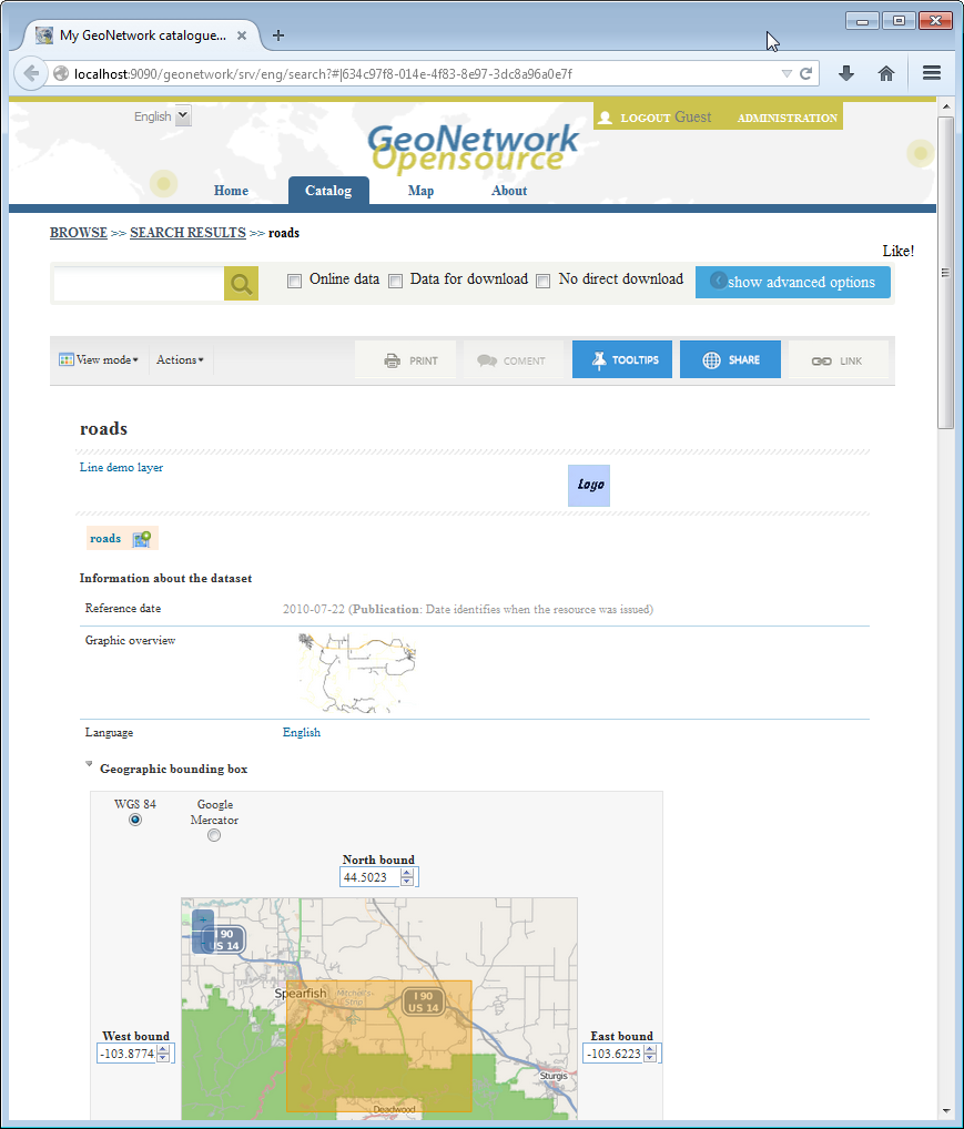 Published metadata in the GeoNetwork Opensource catalog