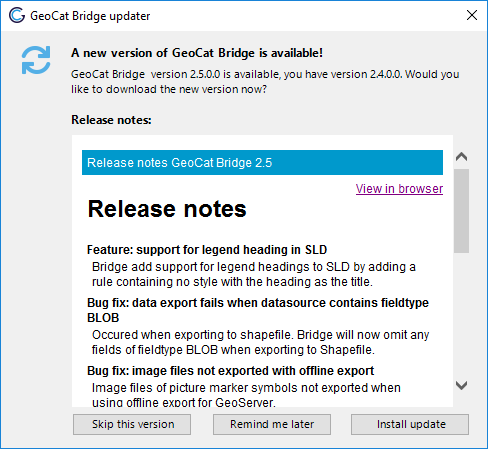 New version GeoCat Bridge version available
