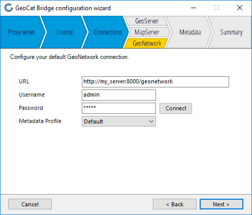 GeoNetwork connection configuration