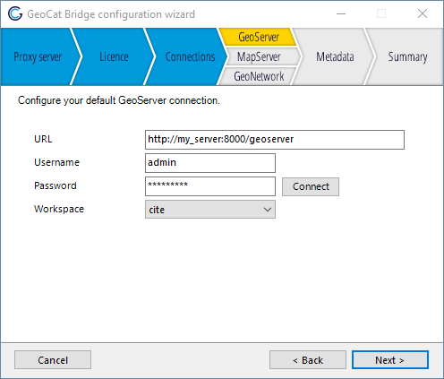 GeoServer connection configuration