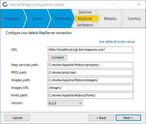 MapServer connection configuration