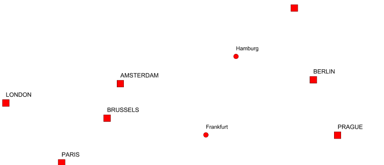 Layer 'Cities' rendered in GeoServer