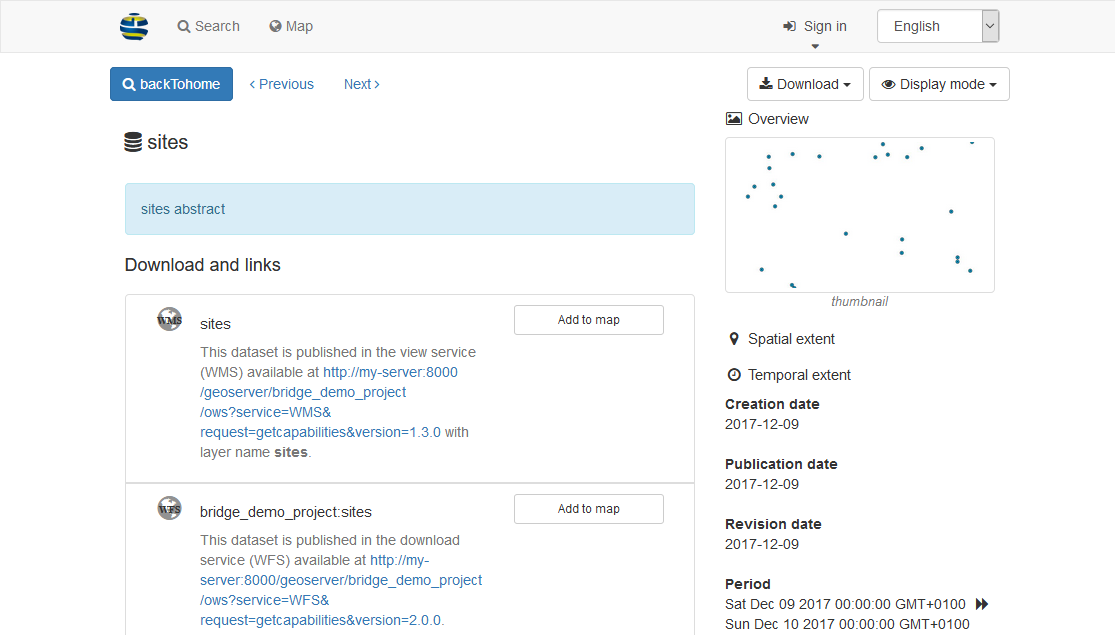 Published metadata in the GeoNetwork Opensource catalog